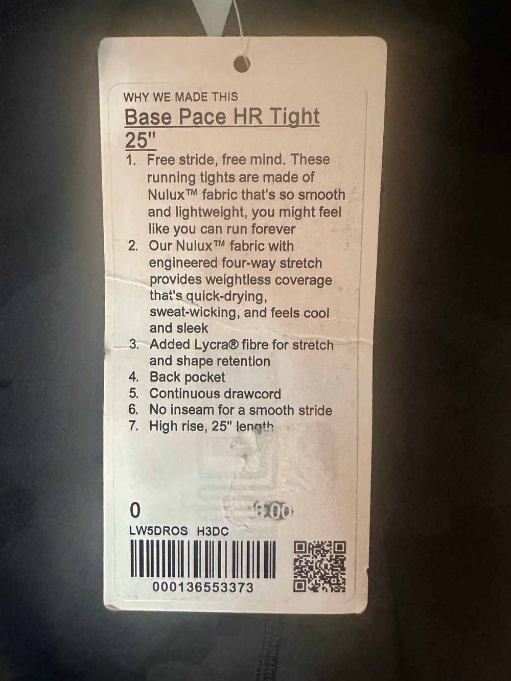 Lululemon Base Pace HR Tight 25” Black Camo Leggings NWT Size 0 - Picture 6 of 7